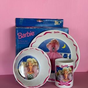 Barbie 3-Piece melamine plate Set - Pink, White & Blue